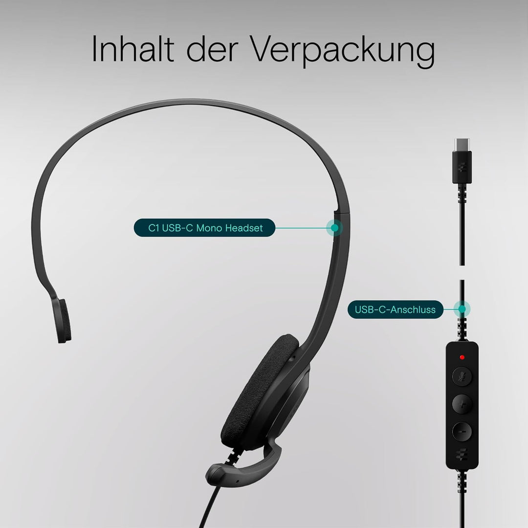 EPOS C1 Business USB C Mono - Headset mit Mikrofon, Chrome Zertifiziert, Kopfhörer mit Kabel, rausch