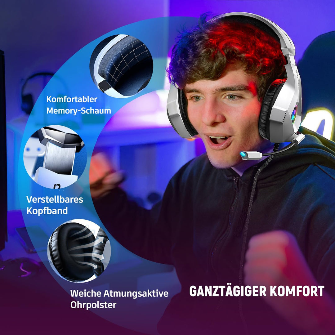 Ozeino Gaming Headset für Ps4/Ps5/Pc/Xbox 360 with 3D Surround Sound Headset mit Mikrofon Kopfhörer