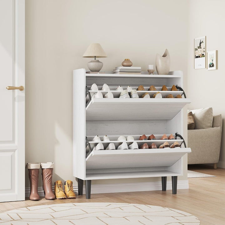 Schuhschrank 2 Klapptüren, Moderner Schuhschrank mit Metallbeinen, Schuhaufbewahrung, Flurschrank fü