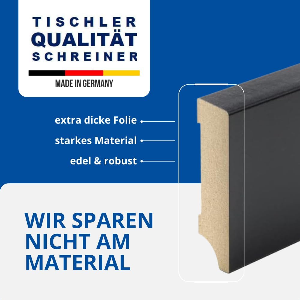 REESE | Sockelleisten | Leipziger Profil | SCHWARZ MDF | 80mm - 10 Stück / 23lfm 80mm 10 Stück / 23l