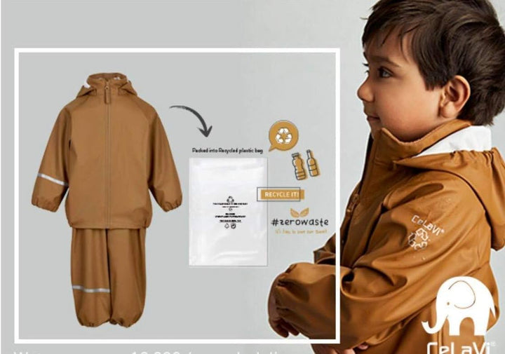 Celavi Unisex Kinder Basic Recycle Pu Rainwear Set 110 Rubber, 110 Rubber