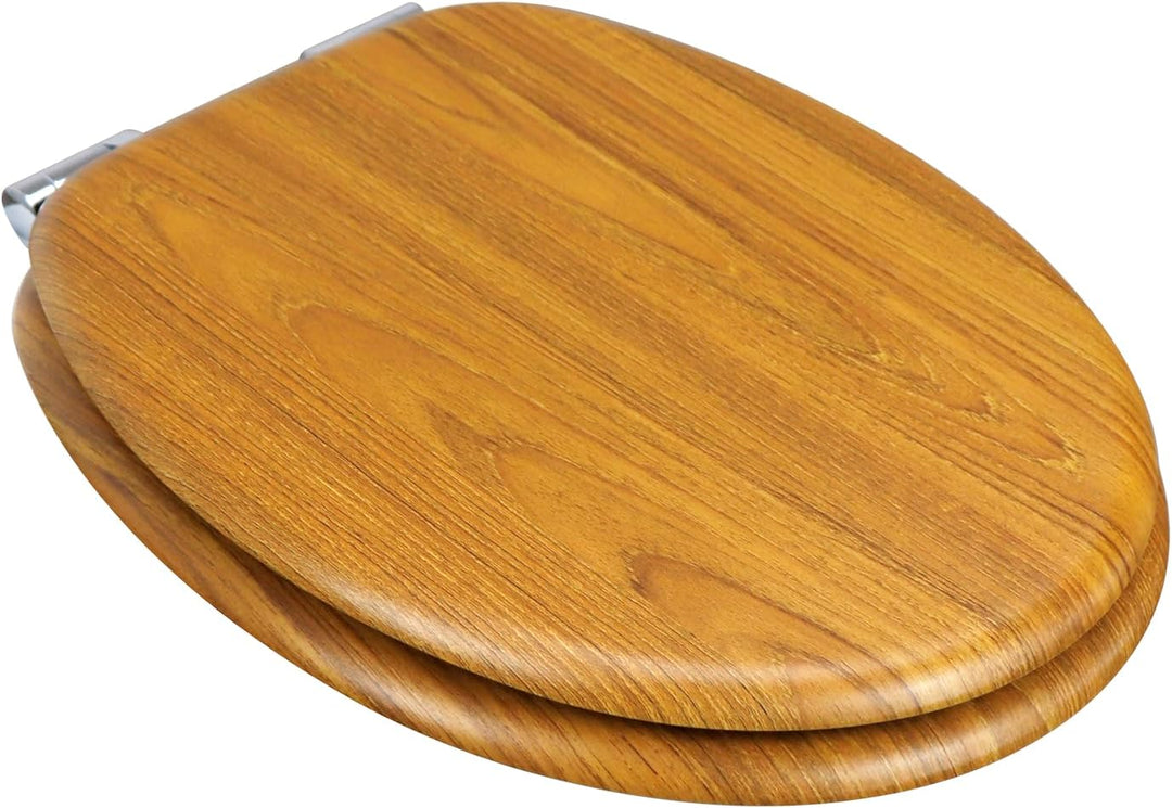 WC Sitz mit Absenkautomatik, Toilettendeckel aus MDF Holz, Toilettensitz mit Holzoptik-Furnier (Roya