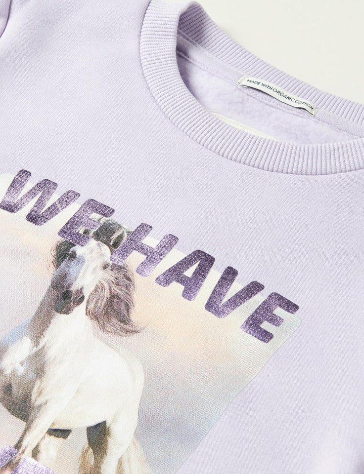 TOM TAILOR Mädchen Sweatshirt mit Pferde-Print 104-110 29349 - Lilac Sky, 104-110 29349 - Lilac Sky