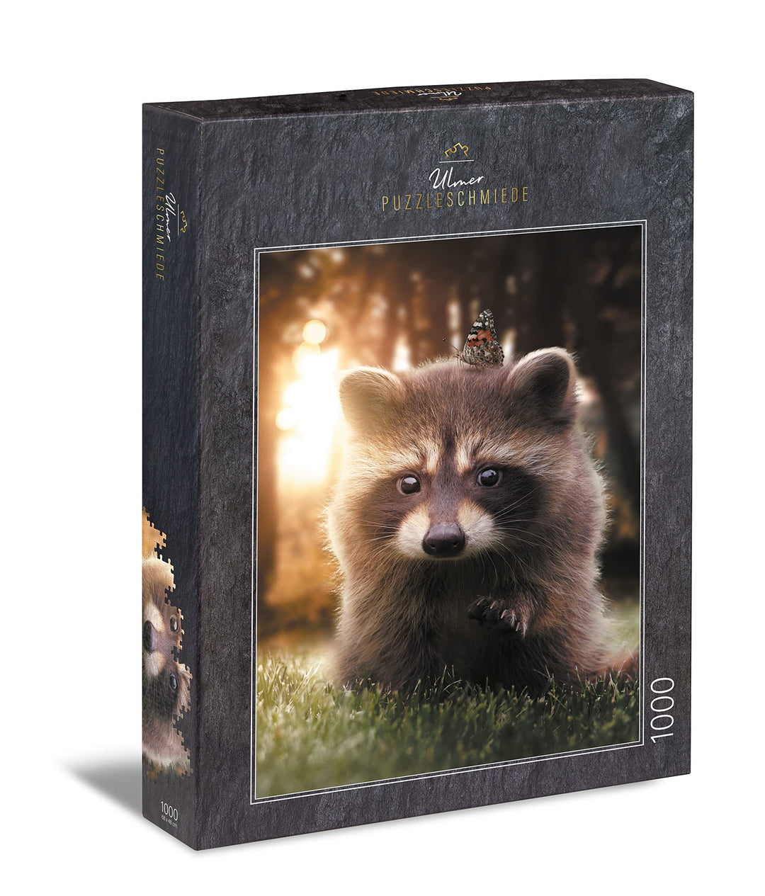 Ulmer Puzzleschmiede - Puzzle „Waschbär sucht Freund“ - Liebreizendes Tiermotiv als 1000 Teile Puzzl