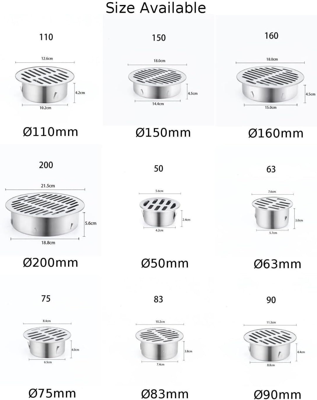 Runder Edelstahl-Bodenablauf, Metall-Stahl-Gully-Gitter, Dusche, verstopfungsschutz, Abflussfilter,