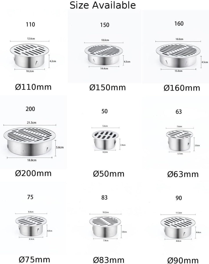 Runder Edelstahl-Bodenablauf, Metall-Stahl-Gully-Gitter, Dusche, verstopfungsschutz, Abflussfilter,