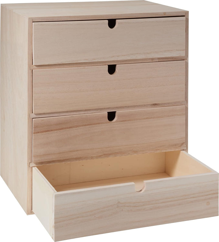VBS Schubladenbox mit 4 Schubladen Schränkchen 5-teilig Rohholz Unbehandelt Breite 20 cm Höhe 34 cm