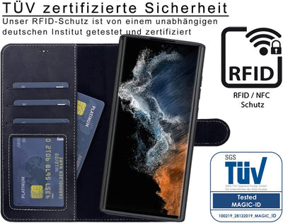 Burkley 2-in-1 Leder Handytasche für Samsung Galaxy S22 Ultra - Abnehmbares Back Cover, 360° Schutz,