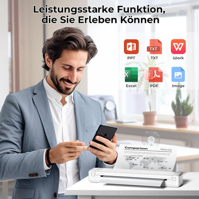 ASprink Mobiler Drucker A4 für Unterwegs, P831 Bluetooth Drucker Klein für US Letter/A4/B5/A5, Druck