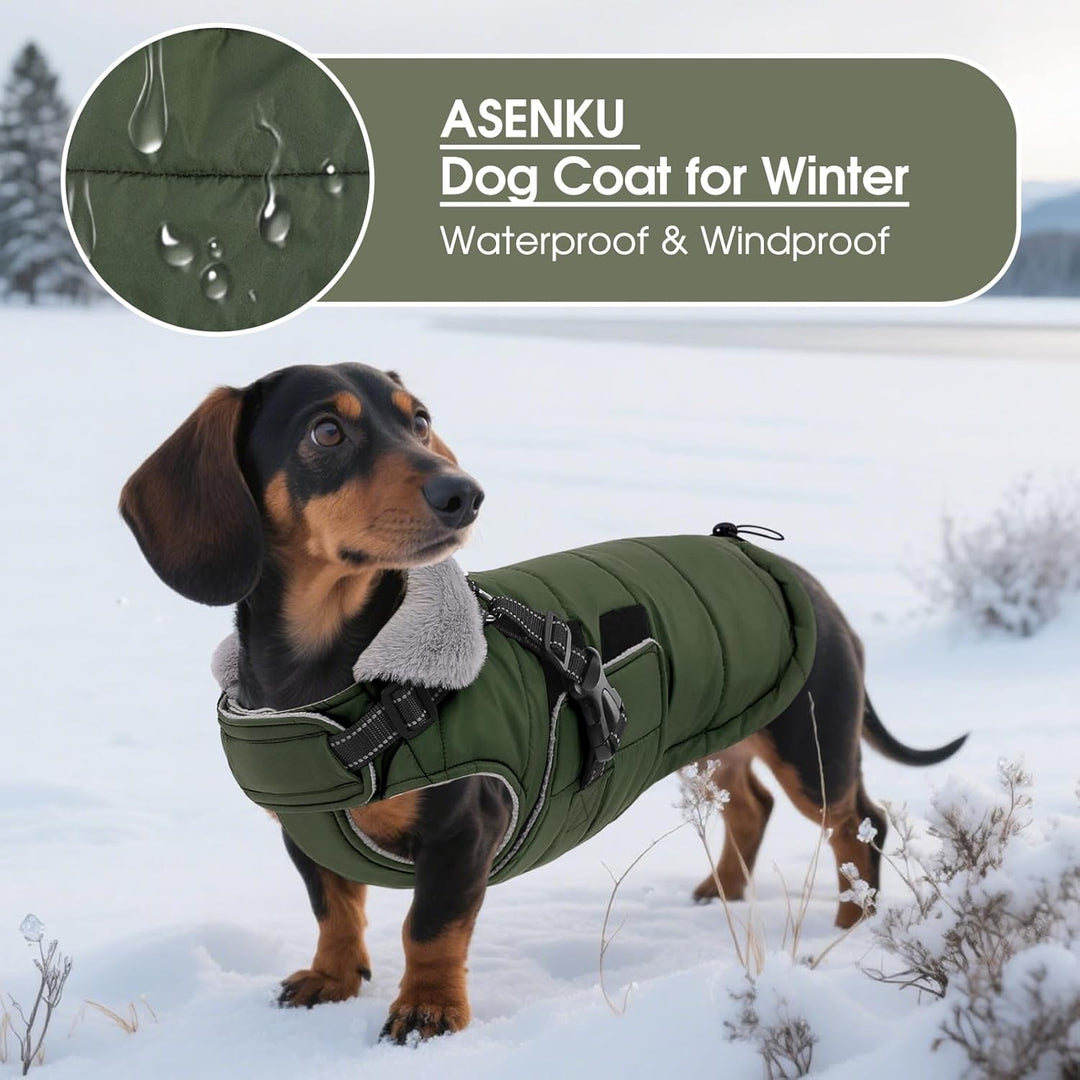 ASENKU Hundemantel für Kleine Hunde mit Geschirr, Warme Fleece Hundemantel Winter Wasserdicht Mit Br