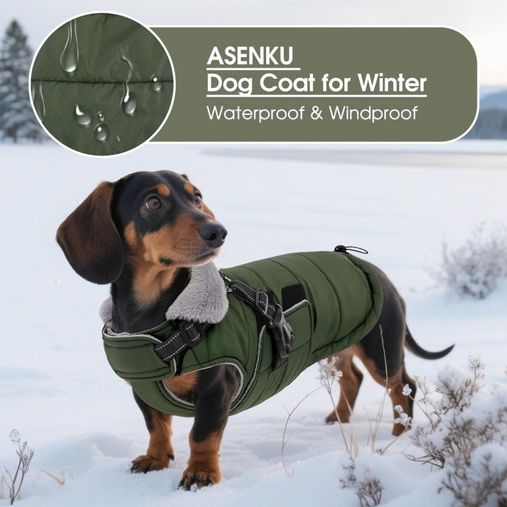 ASENKU Hundemantel für Kleine Hunde mit Geschirr, Warme Fleece Hundemantel Winter Wasserdicht Mit Br
