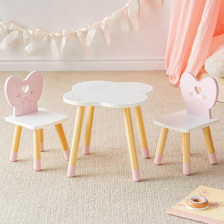 ROBOTIME Holz Puppen Küche Esstisch und 2 Stühle Set, Puppen Esszimmer Set, Holz Puppenmöbel für 16-