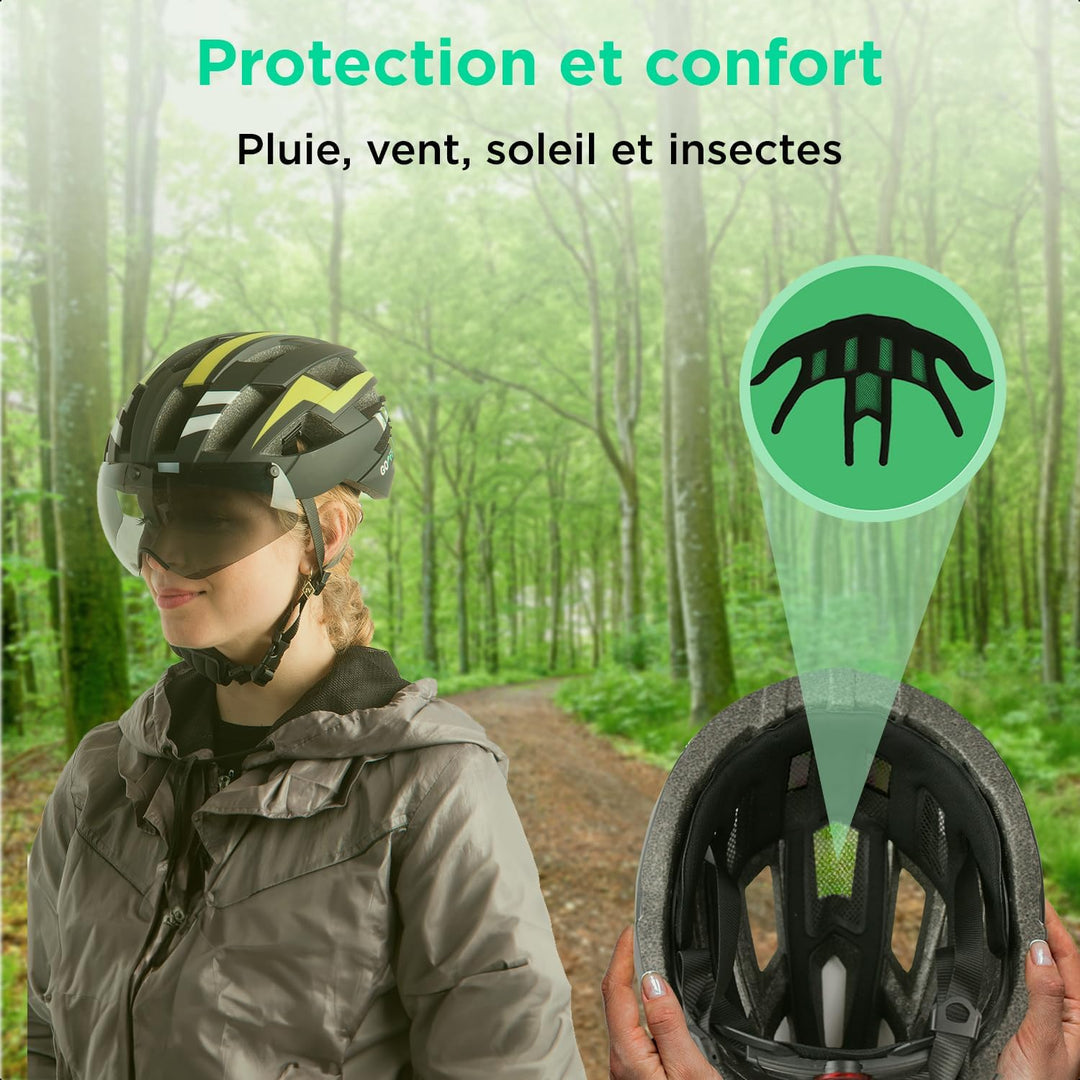 GOOFF Blitz Fahrradhelm – Leichter Fahrradhelm für Damen und Herren mit 2 magnetische Visieren und L