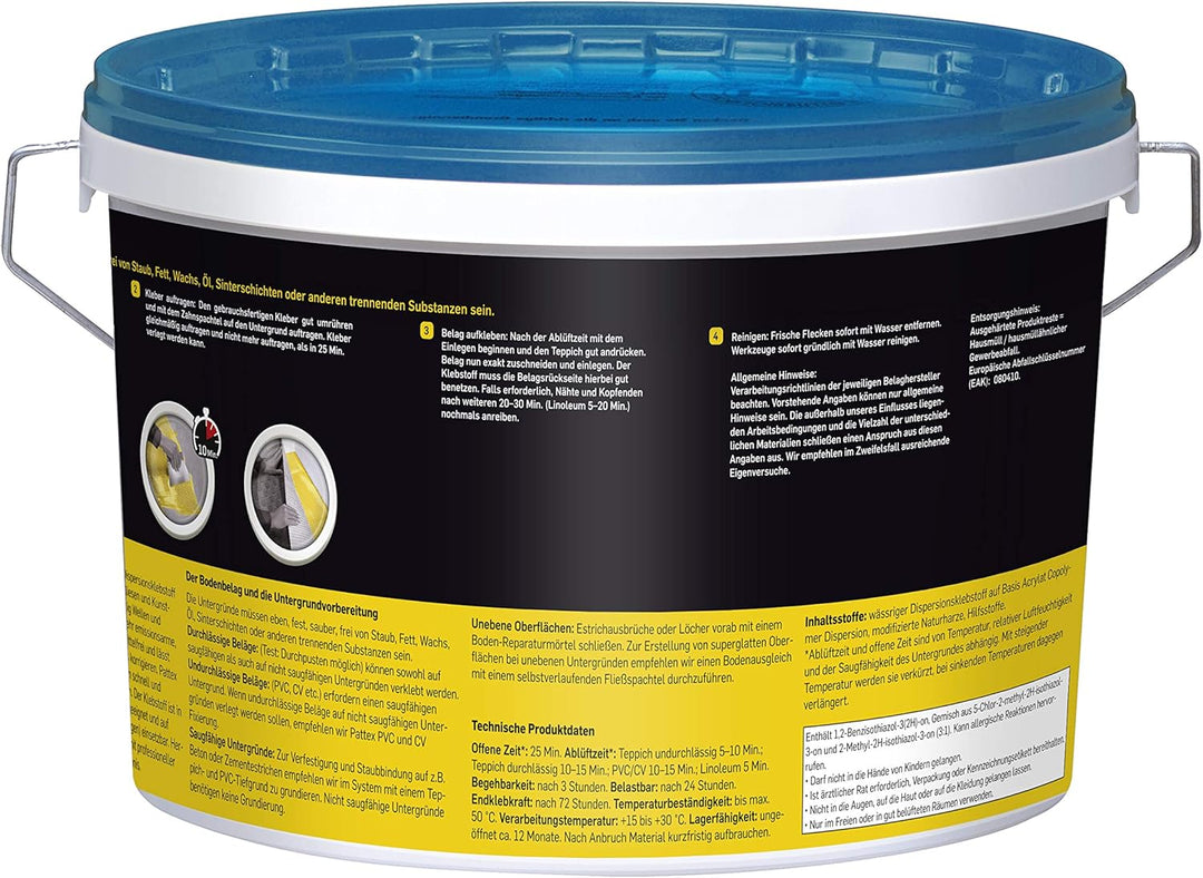 Pattex Teppich und PVC Kleber Universal, starker Kleber für PVC-Beläge & Teppiche, Teppichkleber für