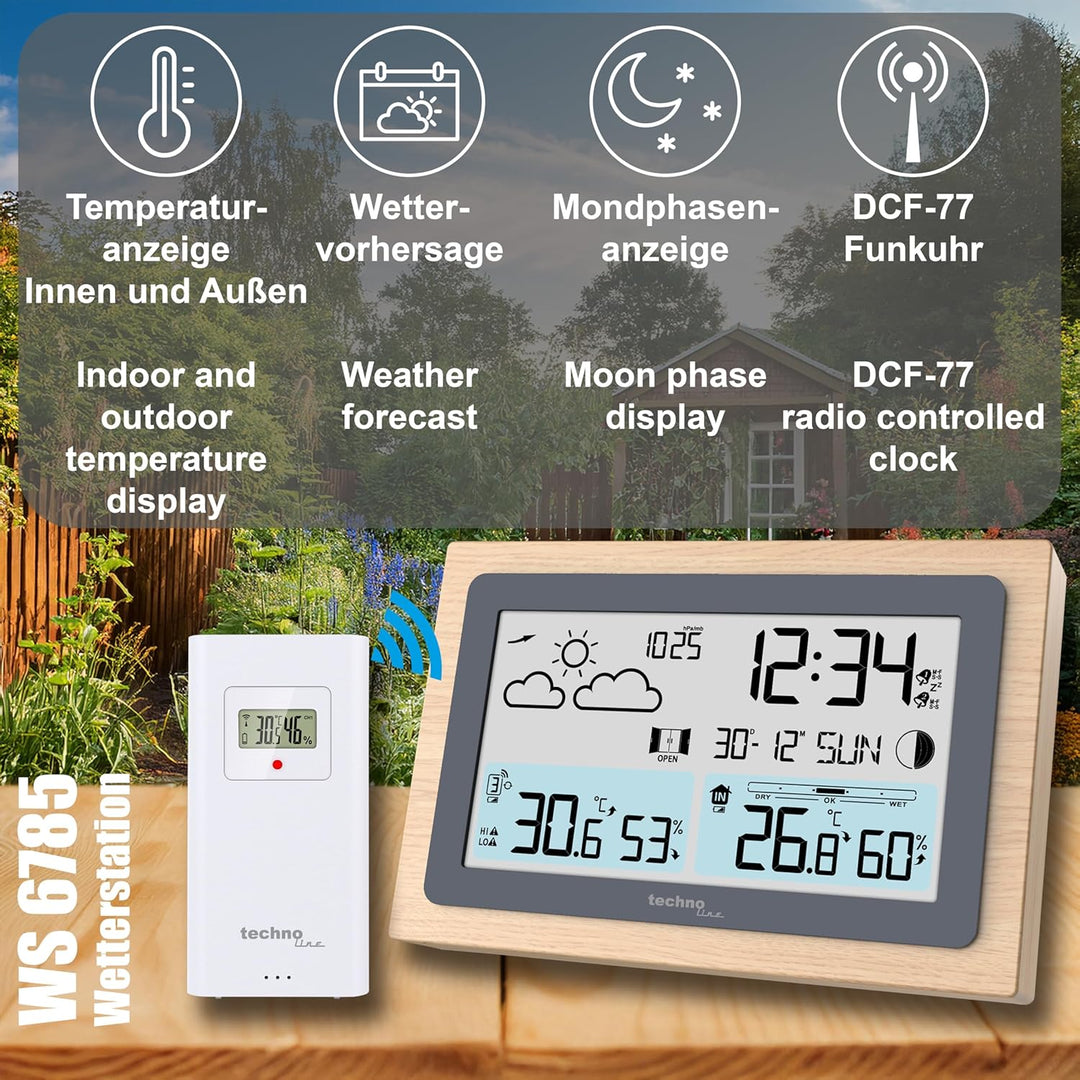 WS6785 Funk-Wetterstation, Innentemperatur, Aussentemperatur, Wettervorhersage, Lüftungsempfehlung,