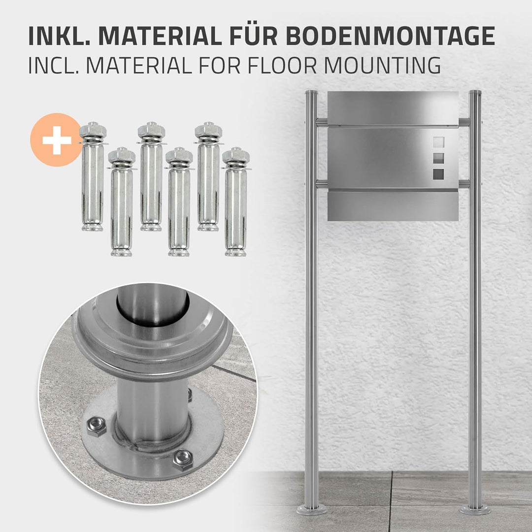 ML-Design Briefkastenständer aus Edelstahl, Silber metallic, Gesamthöhe 120 cm, Rund, Freistehend, B