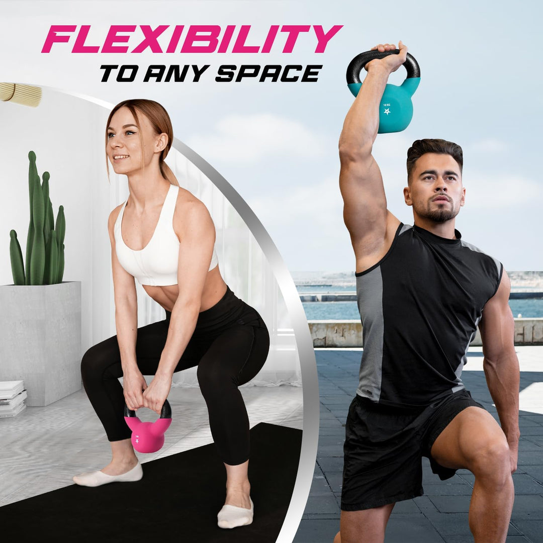 Yes4All 2-20kg Kettlebell aus Gusseisen mit Neopren Beschichtung, Mehrfarbige Kettlebells, Schwungha