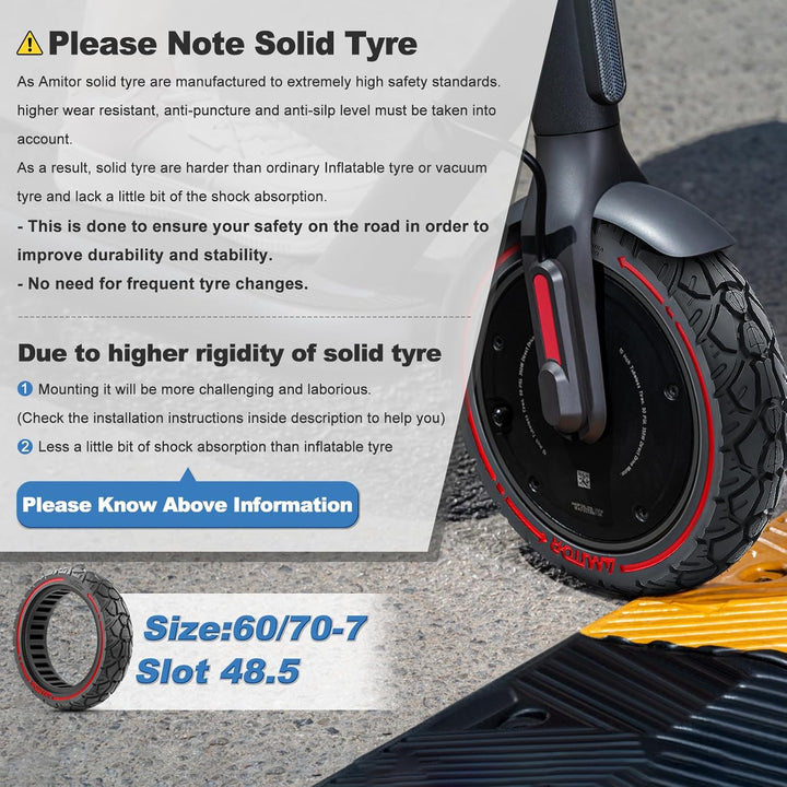 60/70-7.0 Reifen Offroad für Xiaomi 4 Pro Vollgummireifen E-Scooter (1. Gen), Abriebfeste & Pannensi