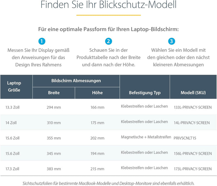 StarTech.com 15,6 Zoll 16:9 Laptop Sichtschutzfolie, Blendschutzfolie/Privacy Screen mit 51% Blaulic