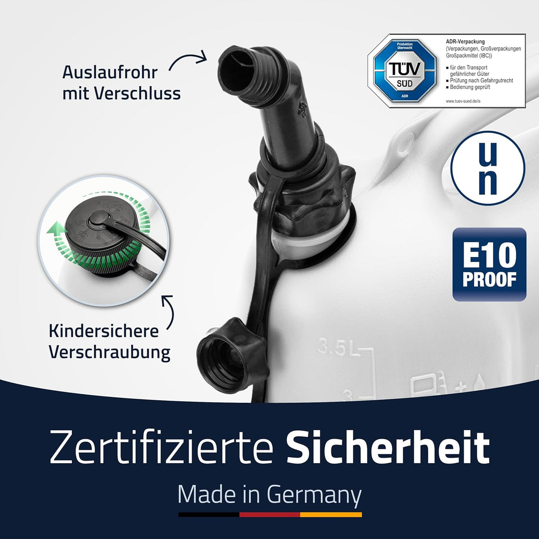 hünersdorff Doppelkanister/Kombikanister für Kraftstoff und Öl mit 2 Ablaufschläuchen, 3+1,5 Liter,