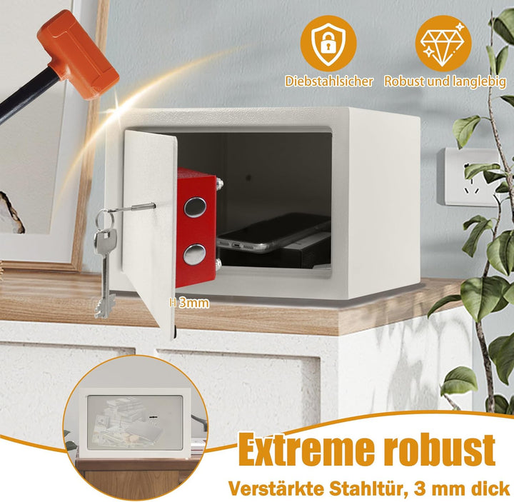 XMTECH Tresor Safe Möbeltresor mit Doppelbartschloss 2 Schlüssel, Safe Geldschrank Boden-Wandtresor