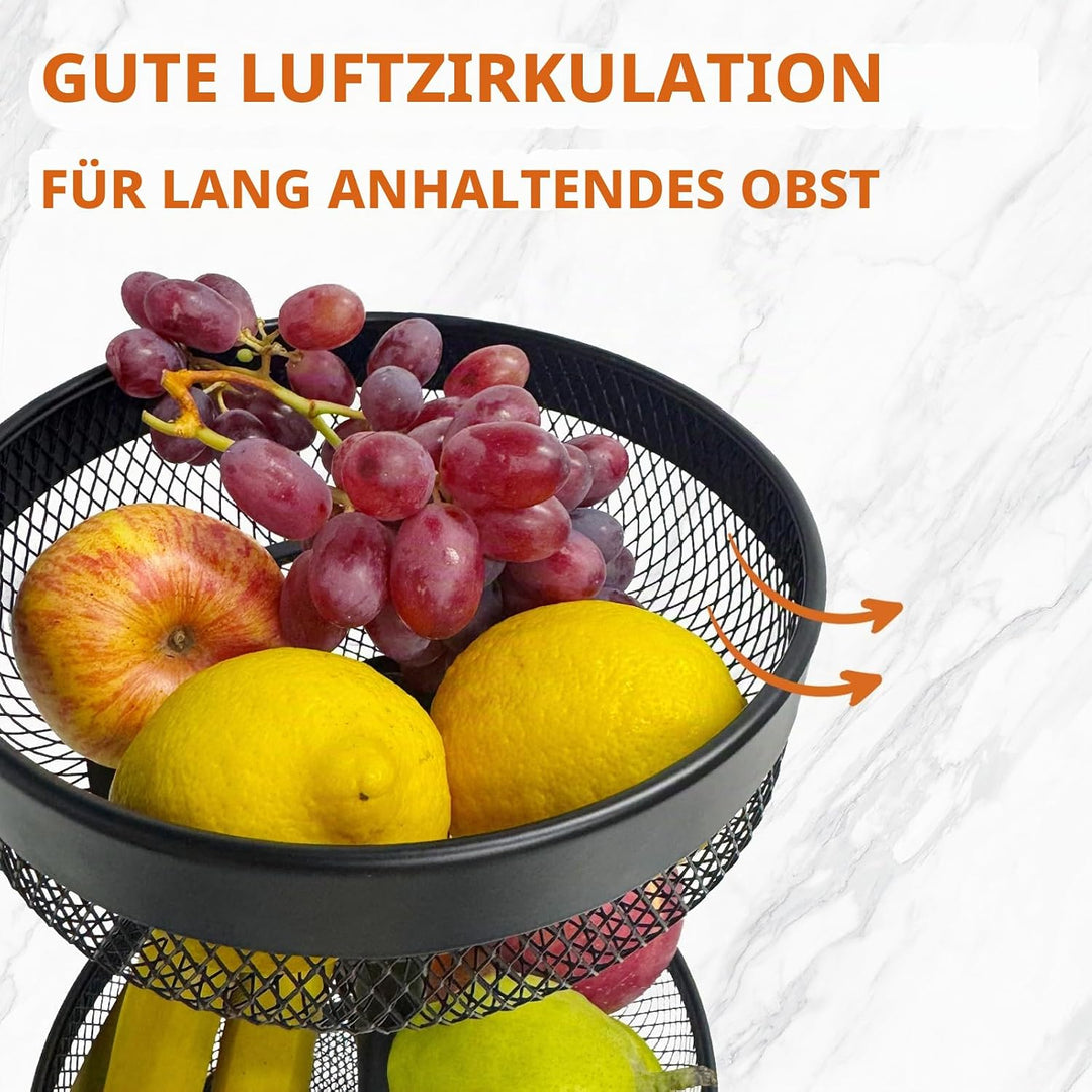 Afeeler 3-Stöckig runde Obst Etagere Schwarz, Elegante Obstkorb Brotkorb aus Metall, Obstteller Etag