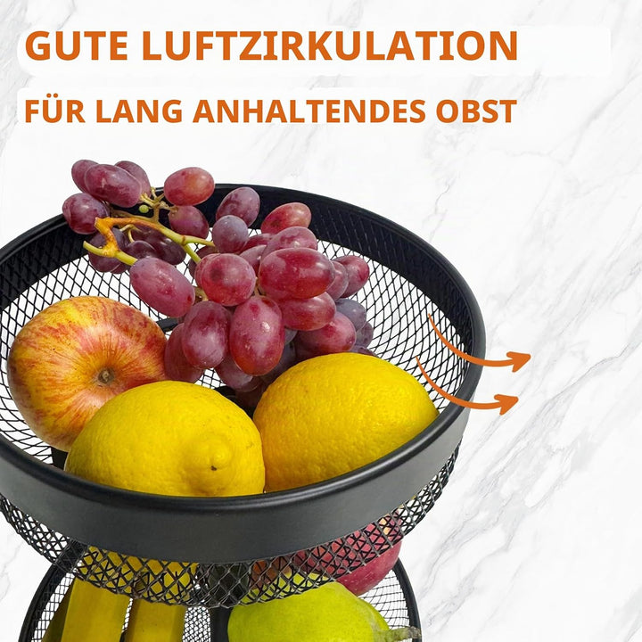 Afeeler 3-Stöckig runde Obst Etagere Schwarz, Elegante Obstkorb Brotkorb aus Metall, Obstteller Etag