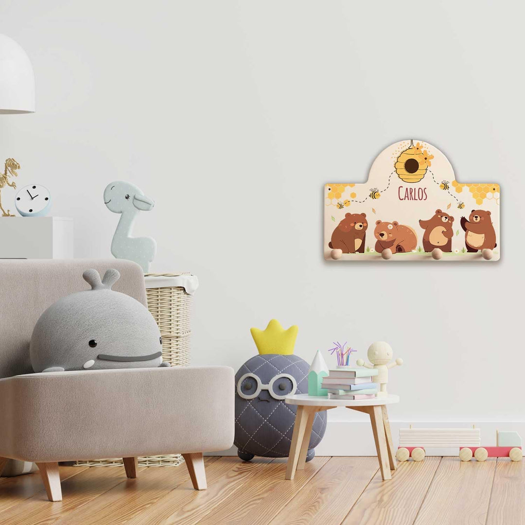 GRAVURZEILE Personalisierte Kindergarderobe - Bären & Bienen - Personalisiert mit Name - Garderobe a