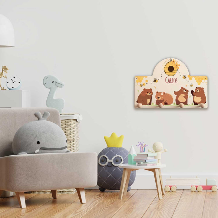 GRAVURZEILE Personalisierte Kindergarderobe - Bären & Bienen - Personalisiert mit Name - Garderobe a