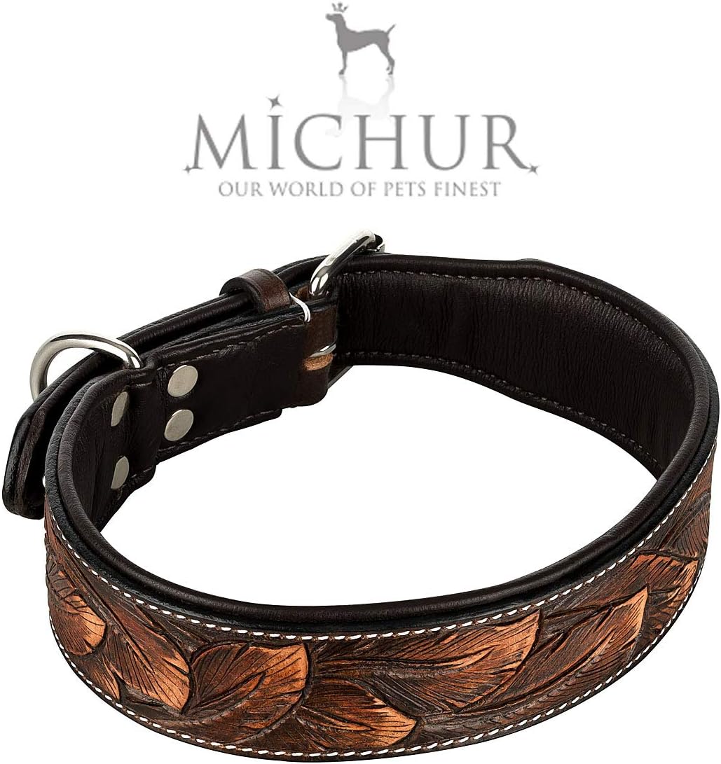 MICHUR Luna Hundehalsband Leder, Lederhalsband Hund, Halsband, Leder, Braun Schwarz Muster, in versc