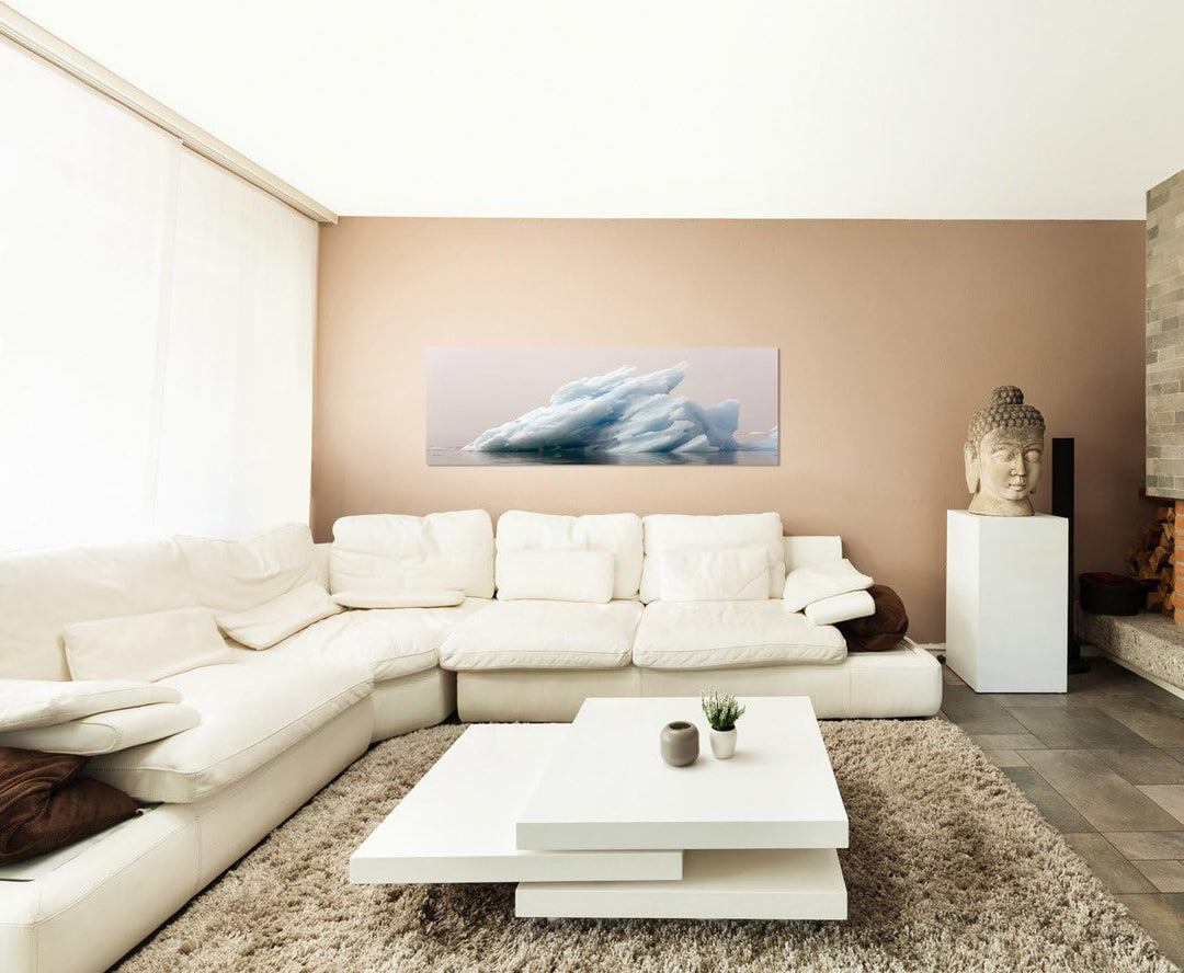 Paul Sinus Art Panoramabild auf Leinwand und Keilrahmen 150x50cm Grönland Meer Eisberg Morgengrauen