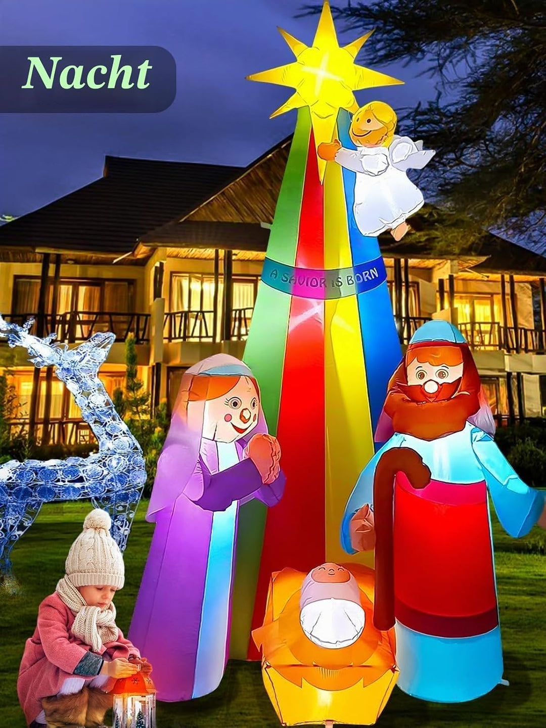Kalolary 7FT Weihnachten Aufblasbare Jesus Dekoration, Beleuchtete Outdoor Krippe mit Stern von Beth