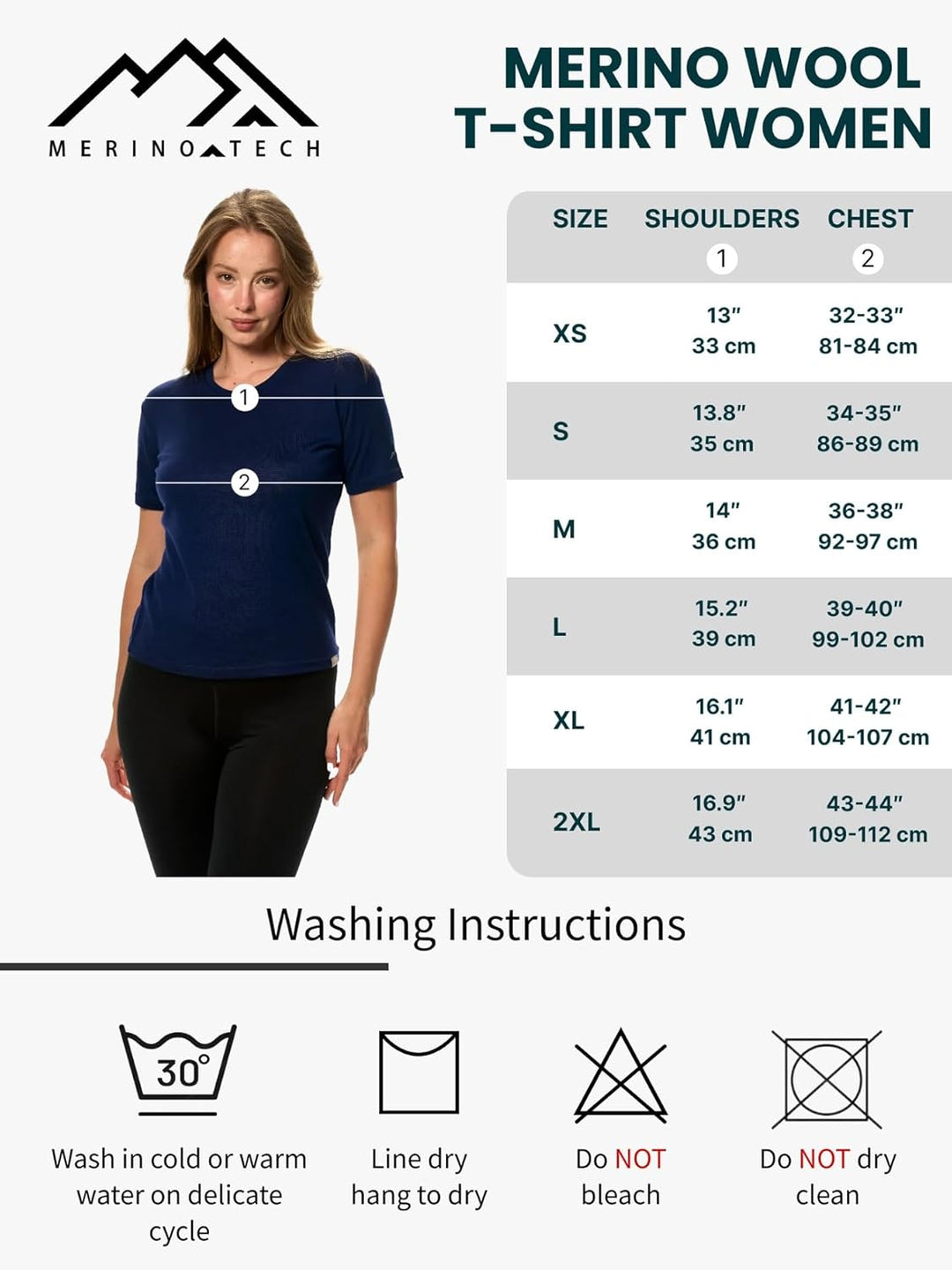 Merino.tech 100% Merino T Shirt Damen - Merinowolle Sport Wandern Thermoshirt Damen + Wandersocken B