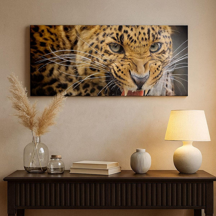 Wandbilder Dekoration Wohnzimmer Leopard tier savanne afrika Panorama Bilder auf Leinwand 120x50cm L