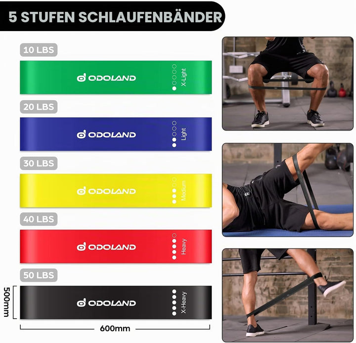 Odoland Resistance Bands Gymnastikband Widerstandsband Set mit Trainingsguide: 5X Expander Tubes, 4