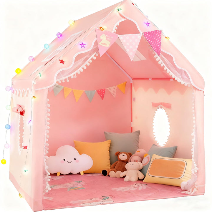 Spielzelt Kinder Indoor Outdoor,100 x 120 x 130 cm kinderzelt mit LED Lichterketten & Spielmatte, Ei