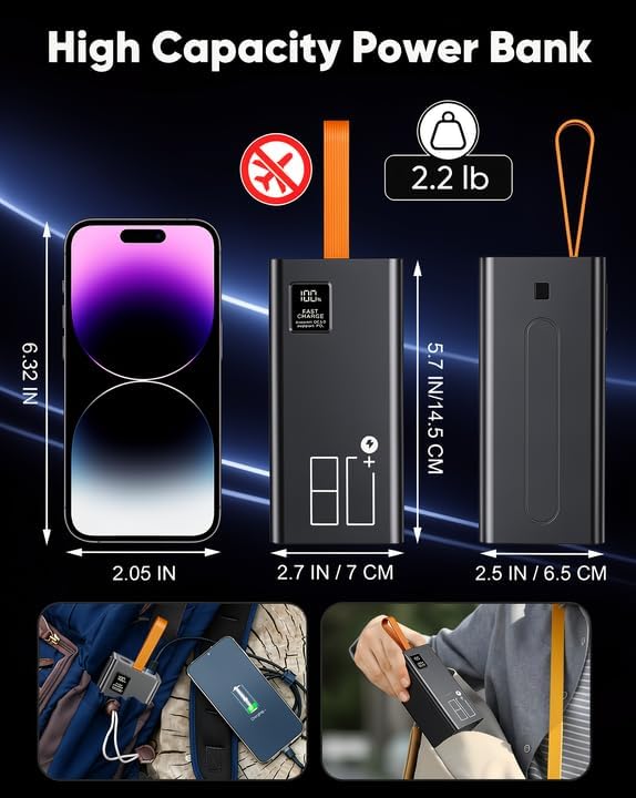 2026 grosse Powerbank 90000mAh, Power Bank 30W PD USB-C Schnellladefunktion, Externer Akku mit LED-A