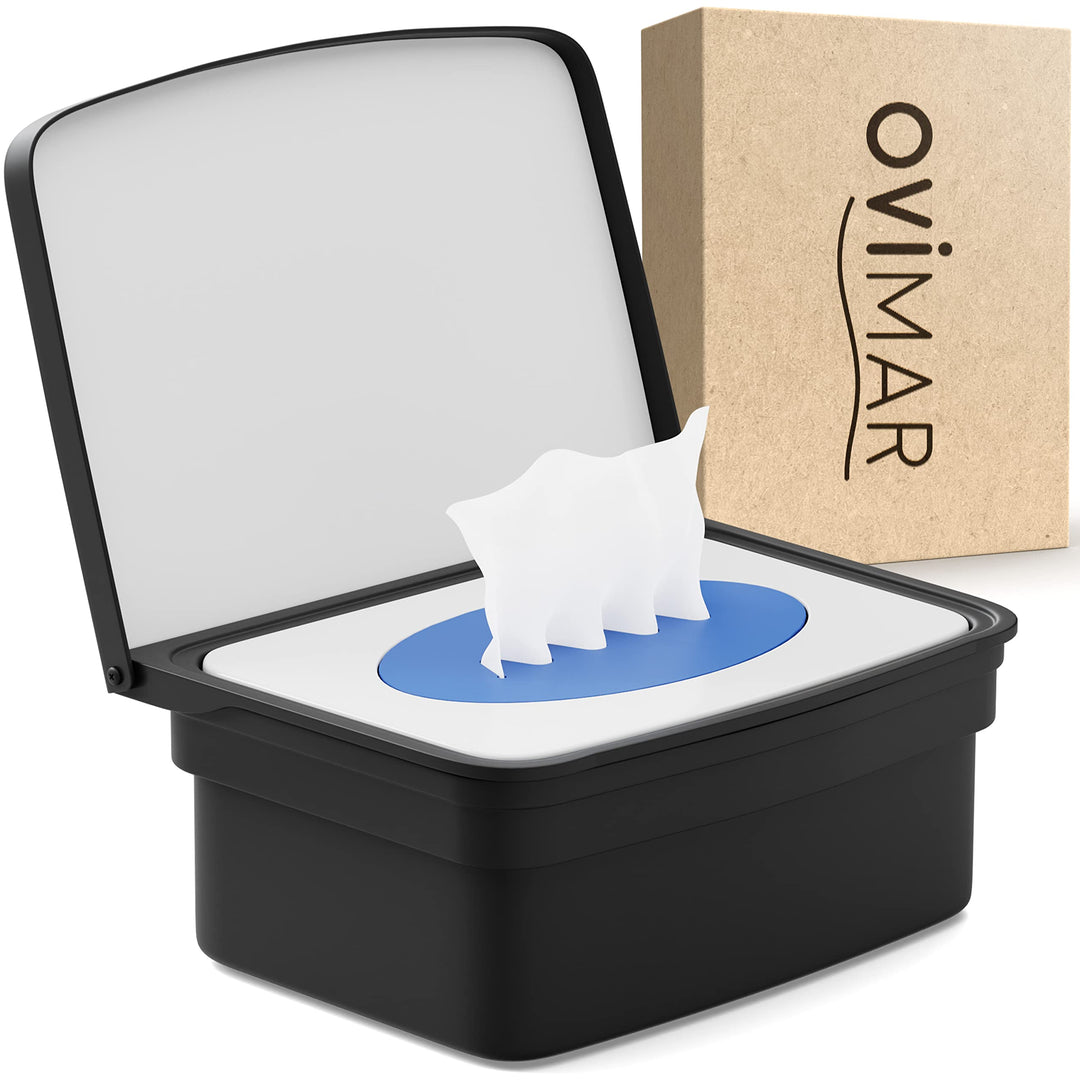 ovimar Feuchttücher Box mit Deckel Malmoya | in edlem schwarz pulverbeschichtetem Edelstahl | ohne B