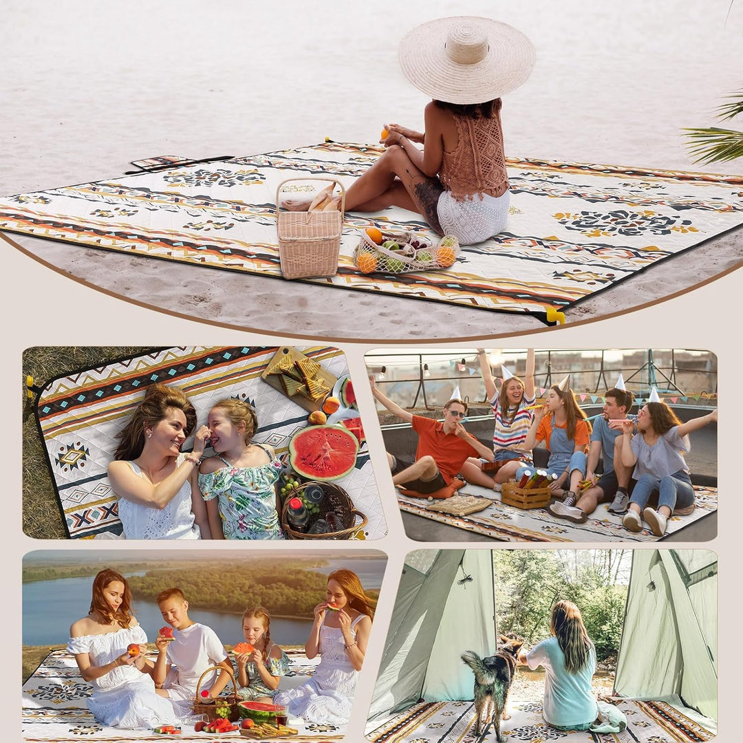 HAUSPROFI Picknickdecke Boho 200x200cm, wasserdicht & isoliert - XXL Outdoor Decke für Picknick, Str