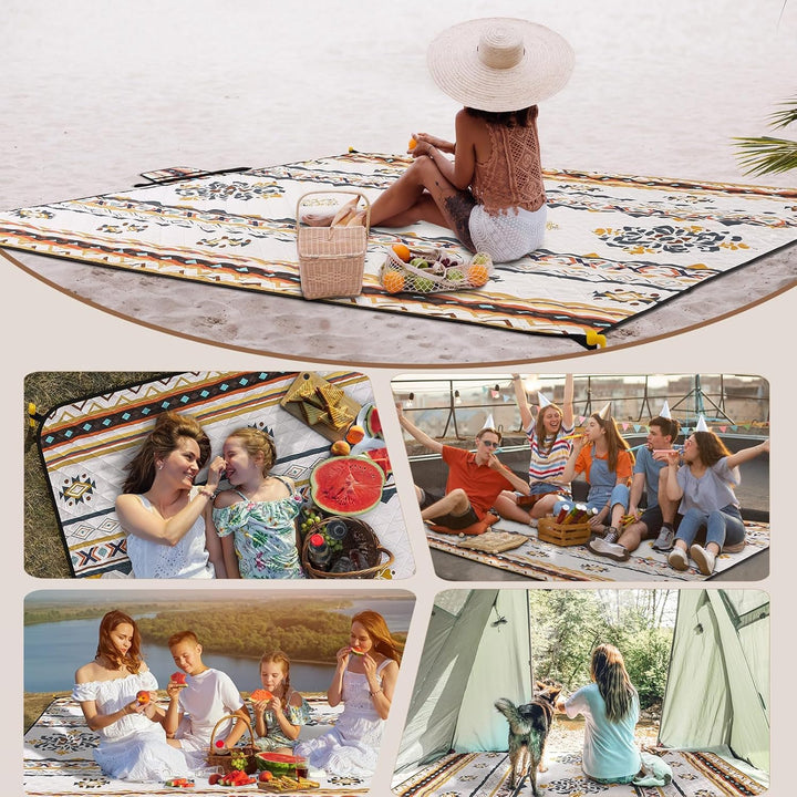HAUSPROFI Picknickdecke Boho 200x200cm, wasserdicht & isoliert - XXL Outdoor Decke für Picknick, Str