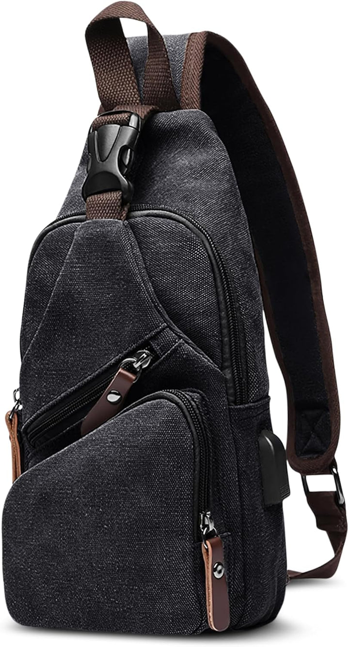 DORRISO Herren Umhängetasche Mode Brusttasche Schultertasche Leinwand Schultertaschen USB Anschluss