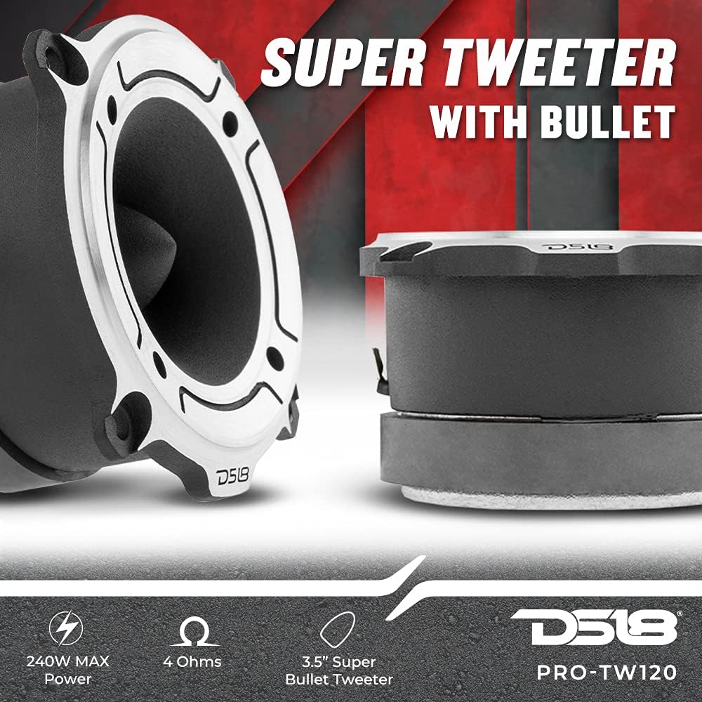 DS18 Car Audio Tweeter 1" Inch 300w Watt Dash Door Super Bullet PRO-TW120 Single silber PRO-TW120 Pa