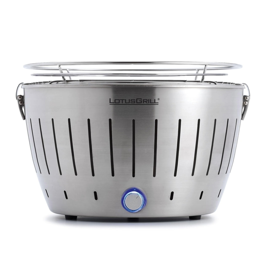 LotusGrill Classic Edelstahl mit USB-Anschluss - der raucharme Holzkohlegrill Stainless, Stainless