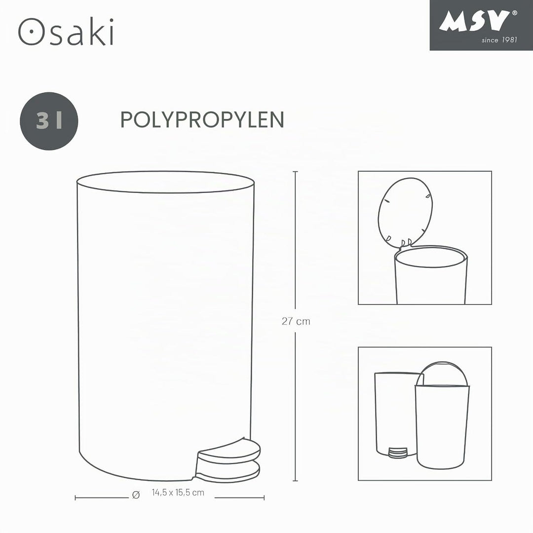 MSV Kosmetikeimer Osaki Mülleimer Treteimer Abfalleimer - 3 Liter – mit herausnehmbaren Inneneimer -