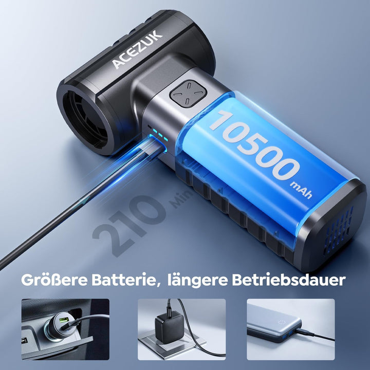ACEZUK Elektrische Staubgebläse Druckluftspray 200000 U/min für PC Reinigungsset,10500mah Compressed