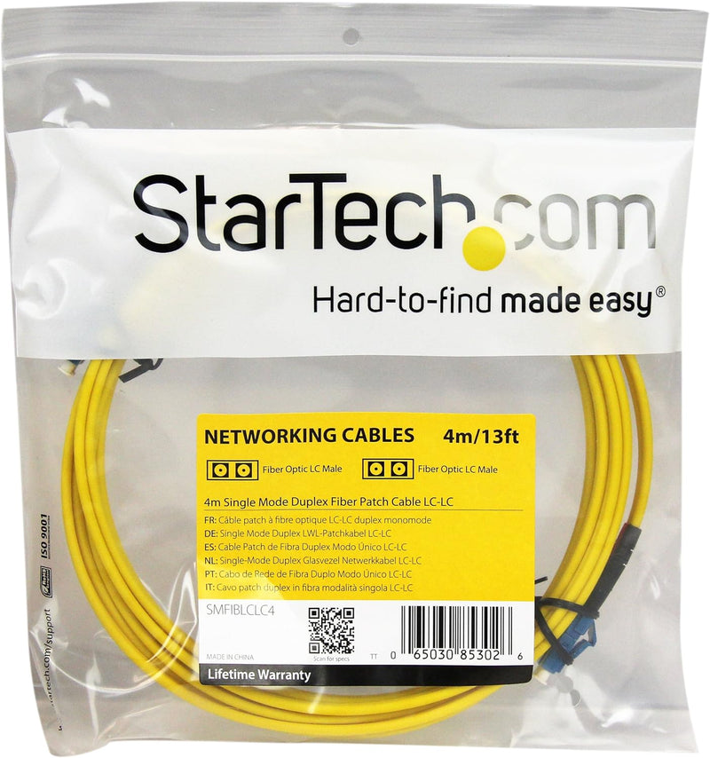 StarTech.com 4m Singlemode 9/125 Duplex LSZH LC auf LC OS1 LWL / Glasfaser-Netzwerkkabel, Gelb 13 ft