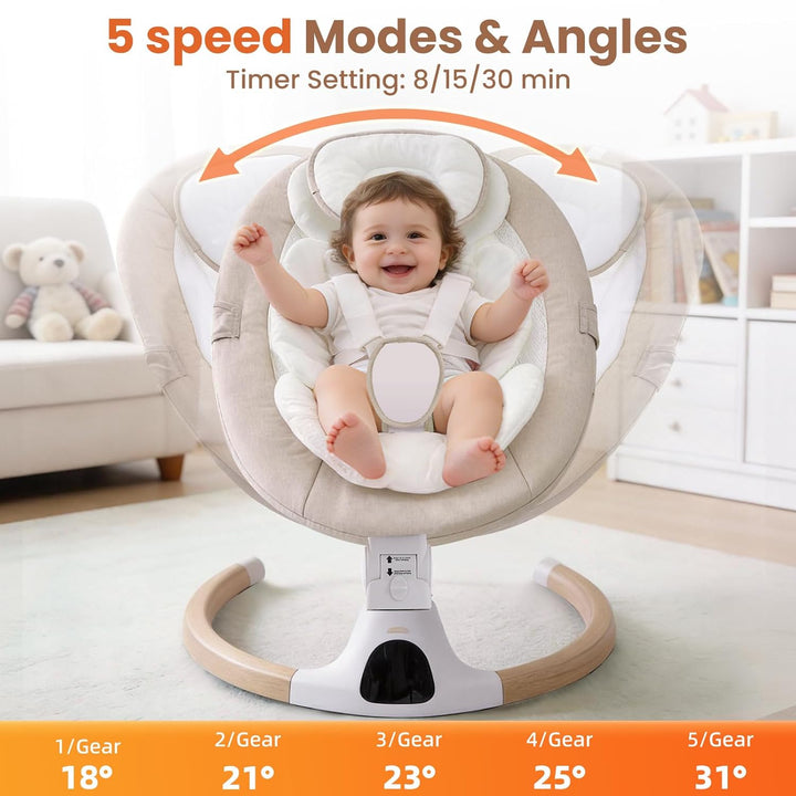Babywippe Elektrisch, 0–6 Monate, max. 9 kg, Tragbares Neugeborenes Babyschaukel Indoor mit Bluetoot
