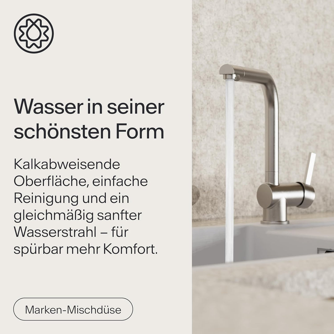 WK4 Küchenarmatur - Design-Wasserhahn Küche - Edelstahl-Optik - 360° drehbar - Armatur mit Energiesp