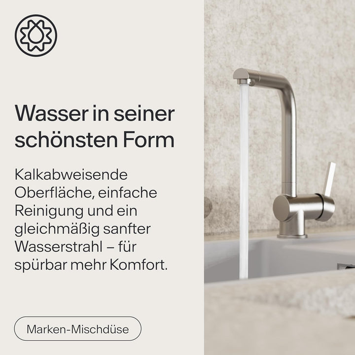 WK4 Küchenarmatur - Design-Wasserhahn Küche - Edelstahl-Optik - 360° drehbar - Armatur mit Energiesp