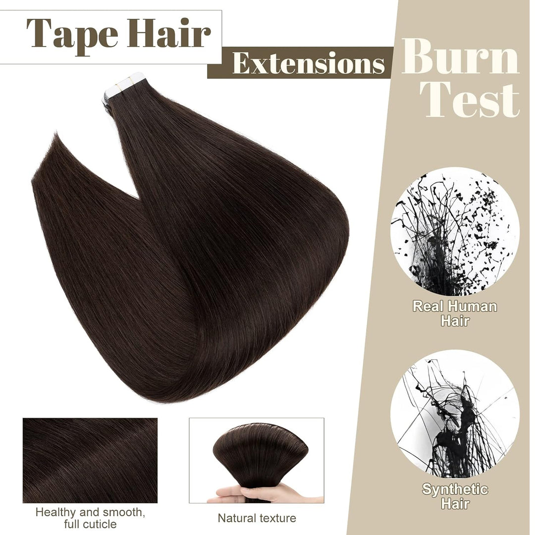 SEGO Tape Extensions Echthaar Haarverlängerung 10 Tressen Klebeband 25g Haarteile 7A Glatt 100% Remy